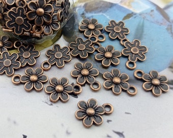 metal flower ornament,flower charm for bookmark,copper tone flower bangle,floral charm,copper flower pendant,necklace small flower charm