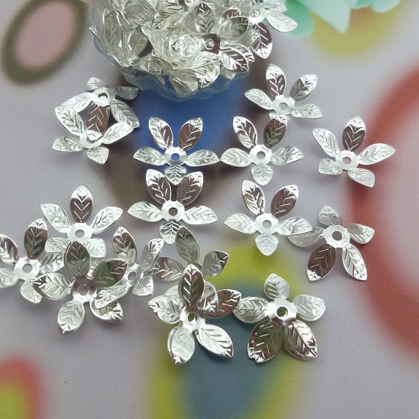 flower bead caps,silver tone flower bead end,13 mm floral bead cap,silver tone bead end,silver flower bead cap,silver flower shaped bead cap