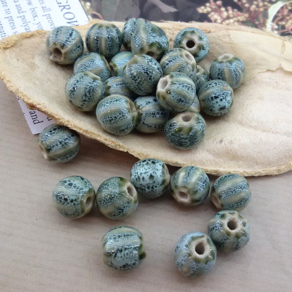 grey-green big ceramic beads,bulk price pumpkin ceramic beads,11 mm large ceramic beads,grey ceramic glazed bead,big hole porcelain beads,