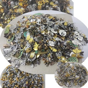 metal beads collection bulk,200 grams variety mixed jewelry accessory,assortment of charms connectors bead caps metal beads antique patina