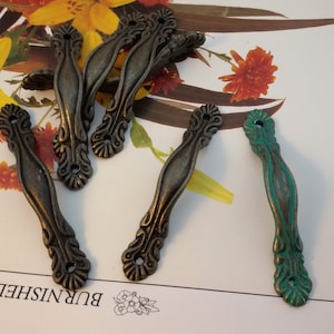 manija de tirador de diseño victoriano, manija de cajón de 2 pátina, manija de caja de joyas, manija pequeña, manija de extracción de caja de regalo decorativa, tiradores de pátina de álbum de recortes