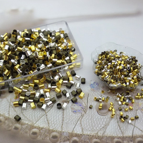 perles à sertir tube, connecteur de fermeture tons mélangés, sertissage d'extrémité de collier, petites perles à sertir, connecteur à sertir, extrémités à sertir argentées, perle à sertir dorée