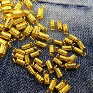 gold crimping coil for necklace,gold crimp coil end,gold spring coil for jewelry,crimp end for bracelet,cord end coil,gold coil bracelet end