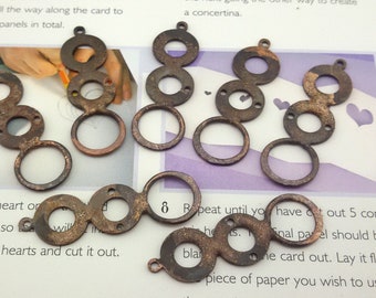 antique soldered large copper connectors for jewelry,patina copper dangle connectors,circle copper connectors,copper jewelry blank shapes
