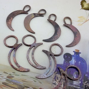 Pingentes de cobre envelhecidos, elementos de cobre alterados, peças de joias de montagem, brincos de metal de cobre com pátina, conectores de cobre soldado
