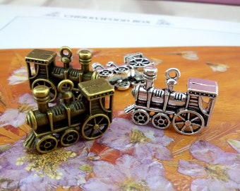miniature train pendant,antique bronze tone doll house train,antique silver tone miniature train,antique bronze tone large train pendant