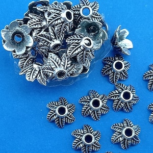 floral bead caps,silver bead caps,flower bead caps,antique silver tone flower bead ends,11 mm silver tone bead caps,flower shaped bead cap
