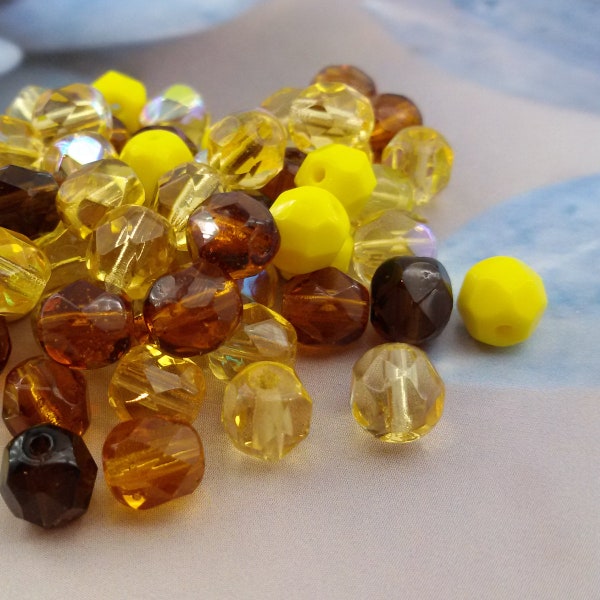 yellow glass Beads mix,6 mm czech glass beads mix,orange color glass beads,beads assortment,yellow assorted mix bead,orange glass small bead