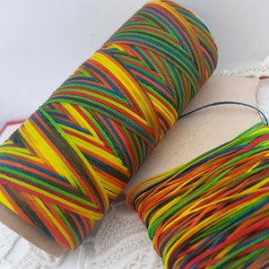 Polyester Flat Cord 1 mm,rainbow waxed thread,colorful polyester thread,braided Waxed colored Cord,leather sewing cord,rainbow waxed thread image 2