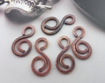 S shape copper links,patina copper thick wire links,antiqued copper swirl connectors,old patina necklace swirl links,bracelet copper links