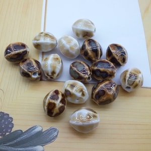 brown large mixed ceramic beads,handcrafted ceramic bead,decorative beige pottery bead,large hole ceramic glazed bead,large porcelain bead