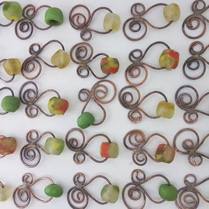 antique copper charms and krobo beads,Ghana beads and soldered copper focal element,african glass beads patina copper charm,trade bead charm