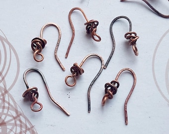 Alambres de cobre para pendientes, ganchos de cobre envejecido para pendientes, ganchos de pátina para pendientes, alambres de cobre para pendientes, ganchos de cobre para pendientes, alambres rústicos para pendientes, ganchos de cobre antiguos para pendientes