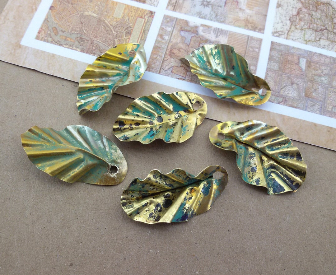 Small Decorative Brass Leaves Charms,verdigris Brass Metal Leaves,leaf