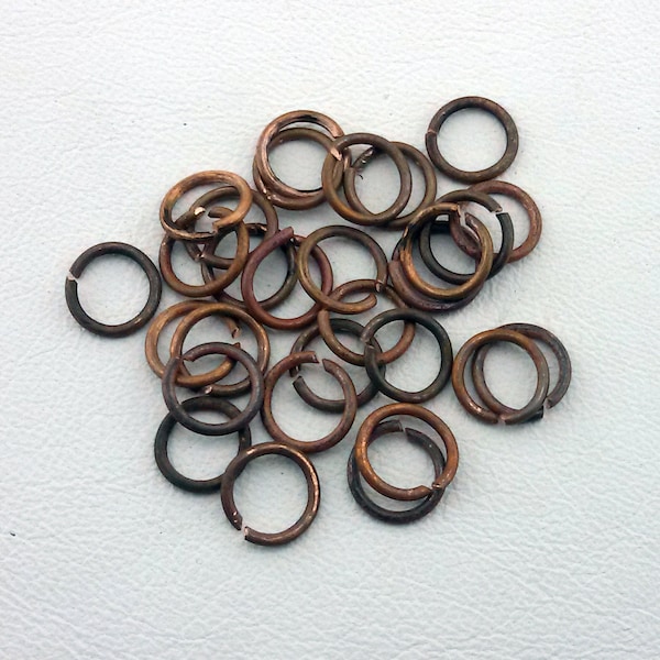 copper rings,25 antiqued real copper jump rings,10 mm open rings,earrings copper rings,O rings,jump rings heat patina,oxidized patina rings