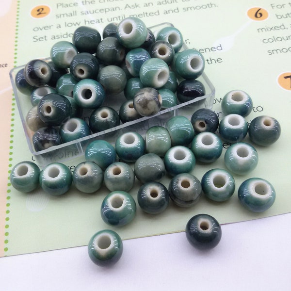 greenish-blue color porcelain beads,bulk price teal ceramic beads,big hole green ceramic beads,8 mm green blue glazed ceramic bead