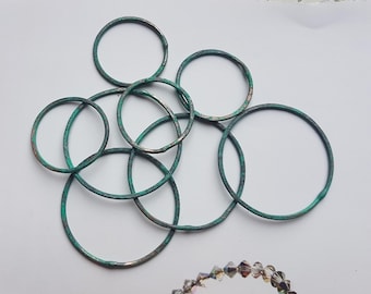 copper soldered rings,verdigris patina round copper link connectors,closed copper circle dangle connectors,green patina soldered copper ring
