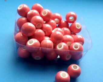 pink round ceramic beads,big hole ceramic beads,8 pink ceramic beads,spacer bead,8mm ceramic glazed beads,porcelain beads,pink ceramic beads