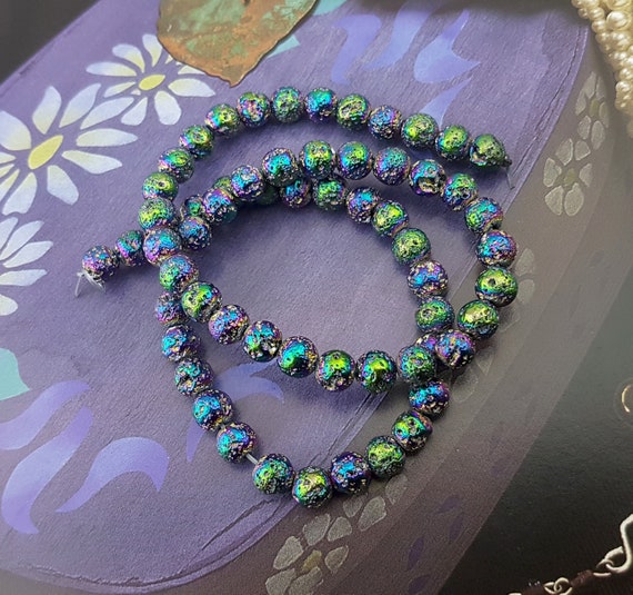 Small Lava Beads rainbow Electroplated Lava Bead volcanic Lava Rainbow Stone Bead lava Stone Rainbow Colour Beads small Purple Lava Bead Etsy Australia