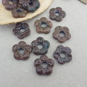 large hole ceramic beads,brown glazed ceramic bead,large  flower ceramic bead,focal large hole ceramic glazed bead,large ceramic floral bead