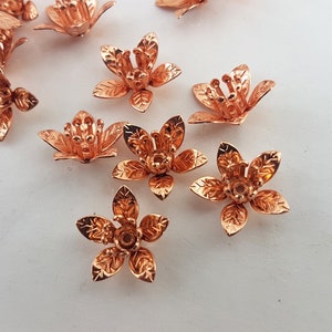 rose gold flower bead caps,floral bead caps,gold rose tone flower bead ends,flower shaped rose gold tone bead end,gold rose flower caps