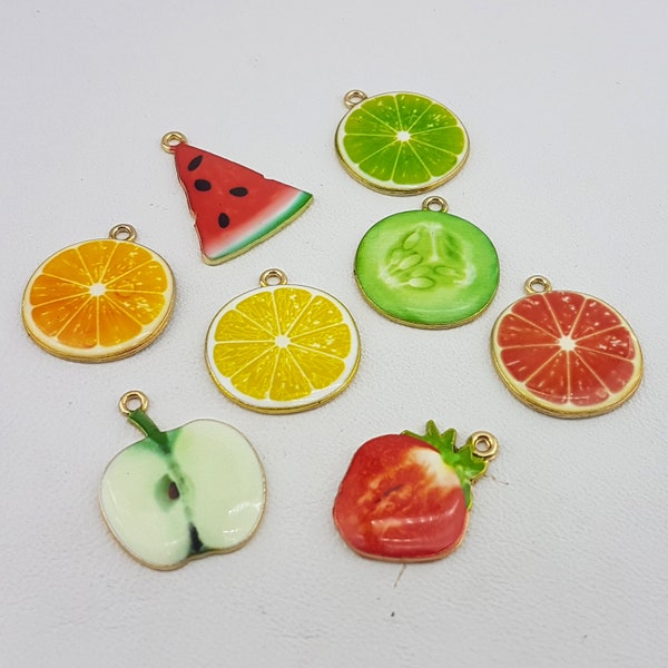 fruit pendant,red fruit charm,round green fruit ornament,colorful fruit charm,green fruit charm,charm bead fruit,apple charm,orange charm