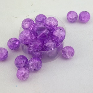 purple Glass beads,10 cracked Glass beads,8 mm purple glass Beads,round Glass Beads,clear purple glass beads,cracked purple clear glass bead