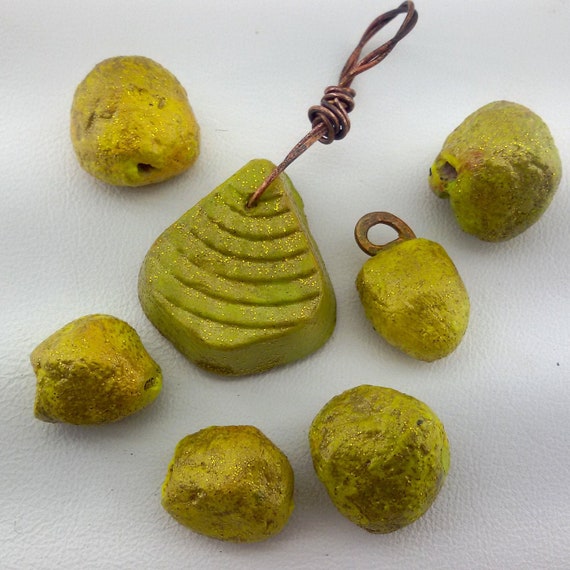 Big Yellow Clay Beads,2 Big Yellow Pebble Beads,golden Clay Beads,big Hole  Yellow Beads,ceramic Gold Beads,big Clay Golden Yellow Beads 