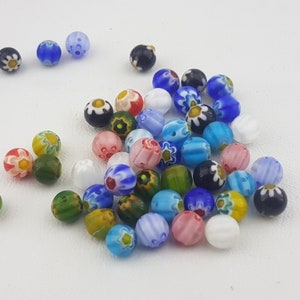Multicolored Glass Beads,8mm floral glass beads,colorful glass beads,6mm patterned glass beads,mixed colors glass beads,mix beads assortment