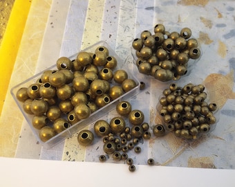 antique bronze round metal beads,bronze tone connector beads,patina bronze round spacer beads,big hole antique bronze tone round metal beads