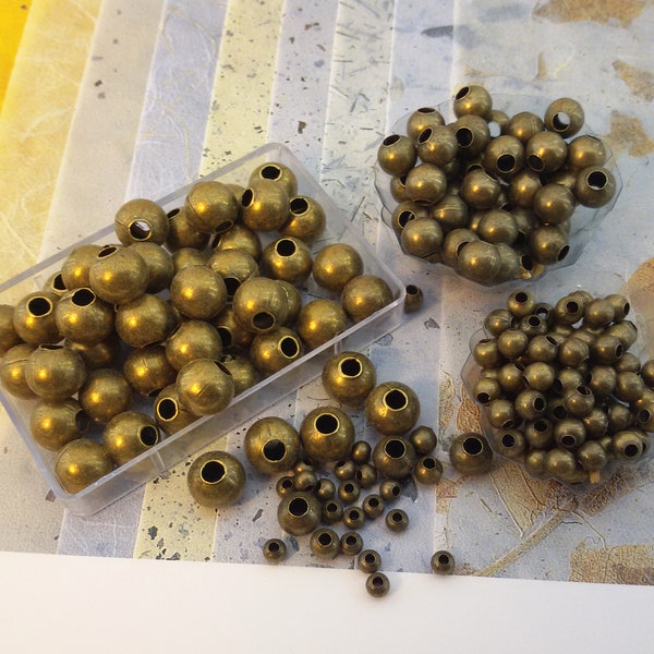 Perles en métal bronze, perles connecteurs bronze, perles intercalaires bronze, perles rondes en métal bronze, gros trous en métal bronze
