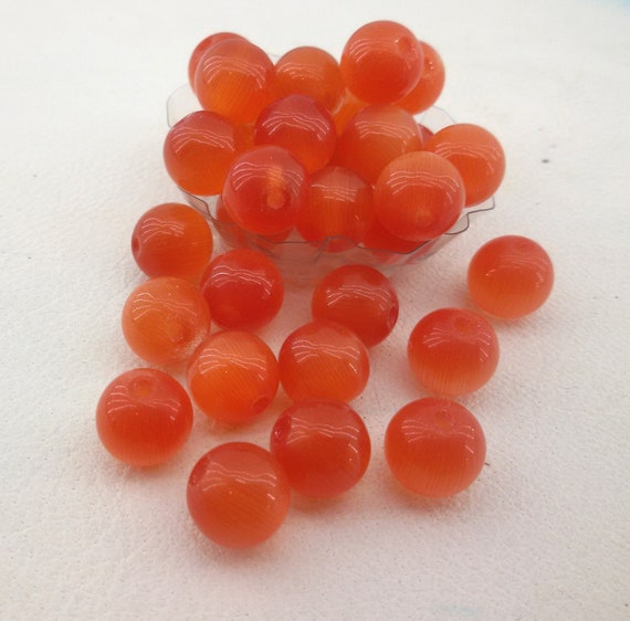 24 Perles Œil De Chat Violette - 8mm - Pour Création De Bijoux - Neuf