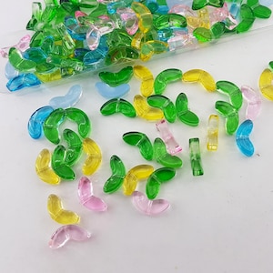 flower glass leaf bead,color mix glass leaf beads,clear colorful leaf glass beads,green blue yellow pink mix clear glass leaf bead