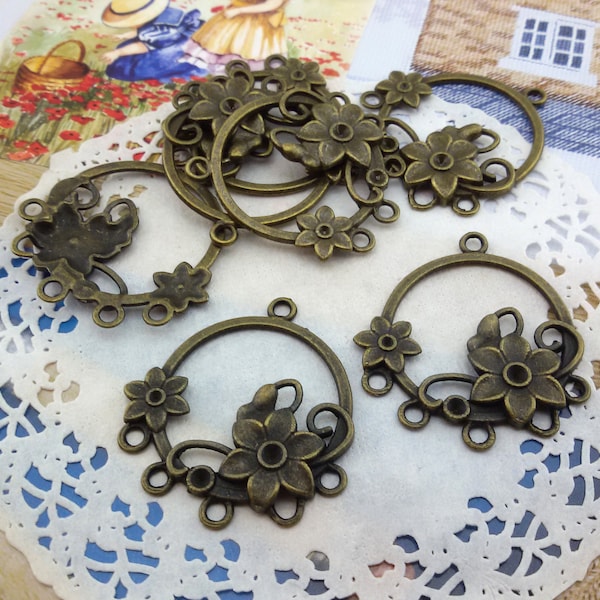 antique bronze dangle links for earrings,bronze tone links Connectors,floral earrings Links chandelier,decorative drop earrings connectors