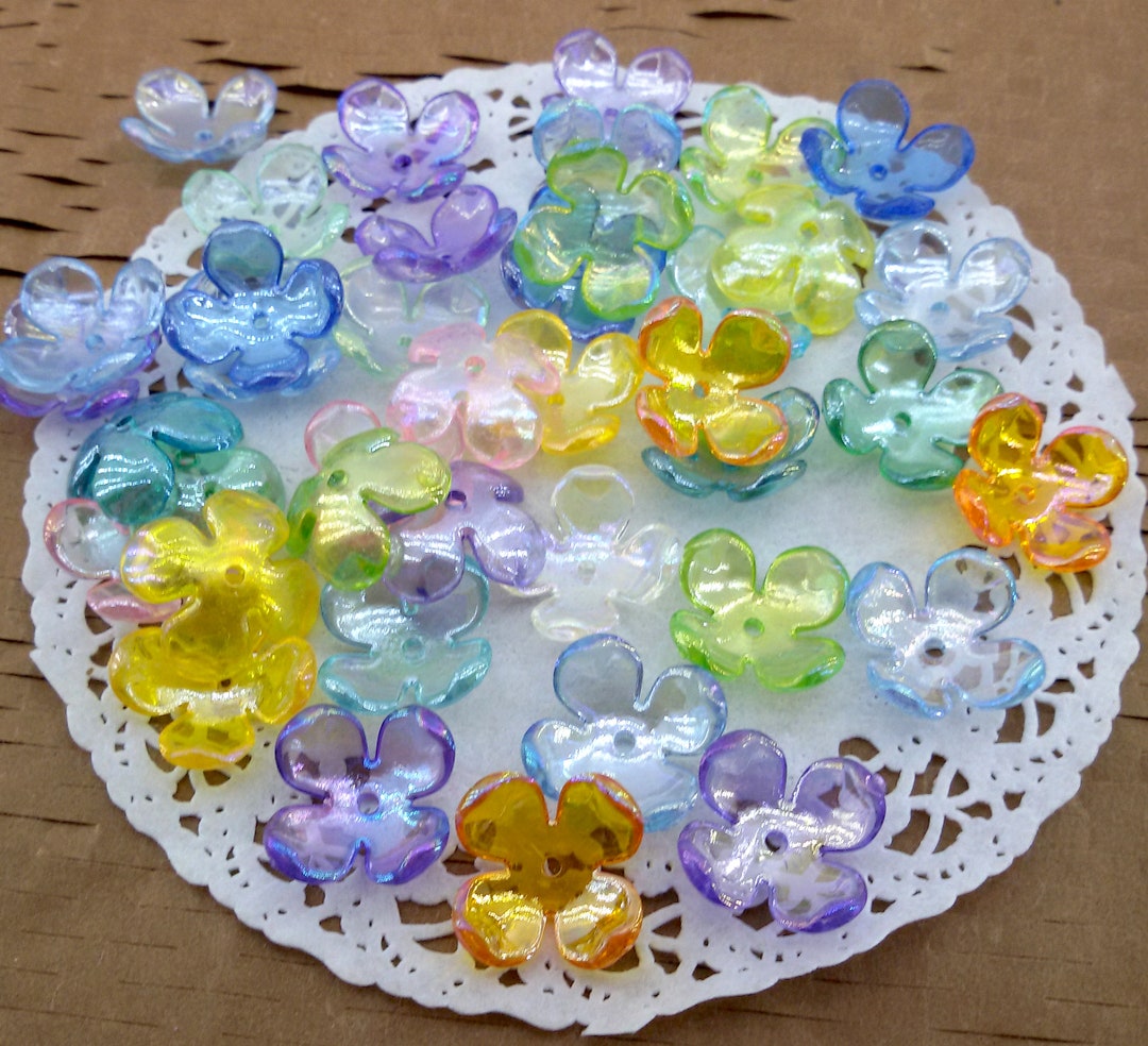 Acrylic Flower Bead Caps,pastel Mix Acrylic Bead Ends,floral Bead Caps