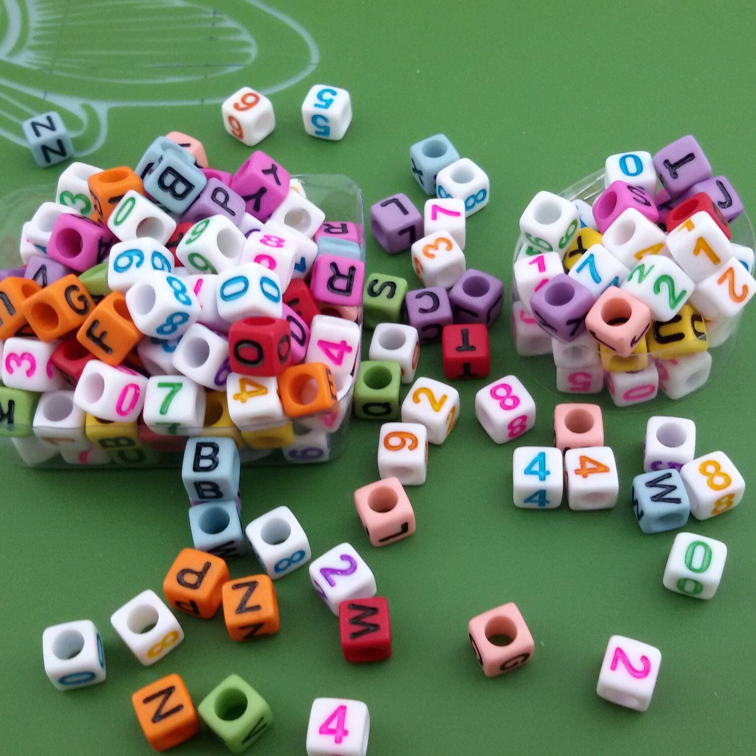 Colorful Cube Number Beads, Number Charms, Lucky Number Pendant, Brigh