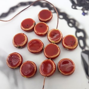 burnt red flat ceramic beads,large round ceramic beads,red large pottery bead,big hole macrame ceramic glazed beads,burnt red porcelain bead