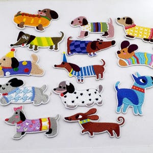 iron on sew on embroidered appliqué,10 colorful dogs embroidery patches,cute dog patch iron on,embroidered fabric applique iron on sew on