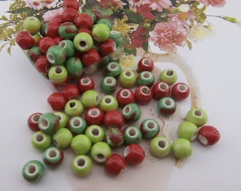 color mix ceramic glazed beads,bulk price red and green mix ceramic beads,green ceramic beads,8 mm red ceramic beads,glazed porcelain beads