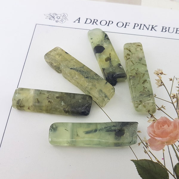 top drilled green prehnite stick,prehnite crystal stick for pendant,raw green prehnite stick for charm,big hole raw prehnite drilled stick