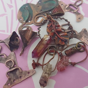 assemblage jewelry parts,antique copper elements,altered copper focal pieces,soldered copper tribal elements,patina rustic copper pieces