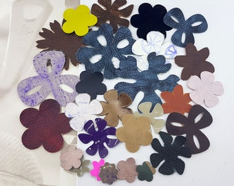 Leather flower cuts,25 color mix leather flowers cut outs,DIY leather flower cut,mixed size leather flower for craft,colorful leather flower