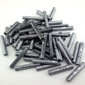 tubular cord stoppers,10 large hole beads,silver large hole wooden beads,wooden long spacer bead,40 mm tubular bead,silver long macrame bead