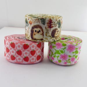 Grosgrain ribbon,hedgehog flower print ribbon,hair bow ribbon,cake tape,hanging sewing trimming ribbon,hat band tape,25mm/1in,2.25m/2.45yard