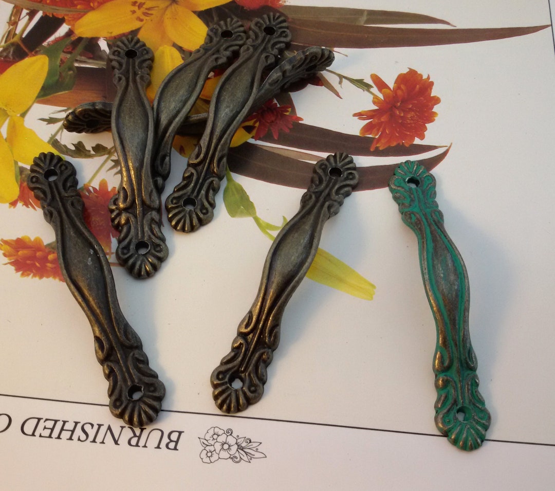 Victorian Design Pull Handle,2 Patina Drawer Handle,jewel Box Handle