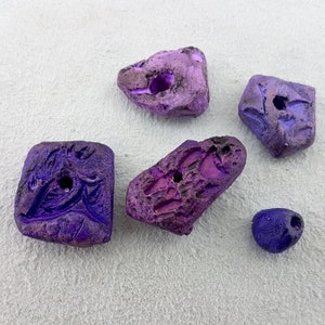 Terracotta Clay beads,5 irregular big ceramic beads,5 shades of purple washer beads,ceramic violet beads,purple clay  beads,big hole beads