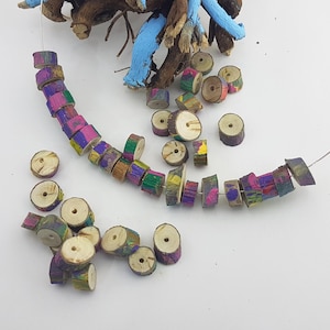 wooden washer beads,rustic tubular colorful wooden spacer disks colorful beads,Natural Wood tube Bead,wooden beads,ooak colorful wooden bead