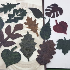 Leather leaves cuts,brown leather leaves cut outs,leather die cuts,DIY leather leaves cuts,leather shapes for craft,leather craft green leaf