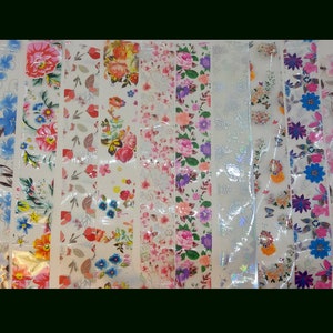 printed foil straps,decorative floral print foil strips,printed colorful foil,nail foil floral,flower prints foil straps,resin fimo decor