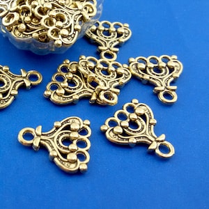 Conectores de estilo victoriano en tono dorado antiguo, pendientes de oro, candelabro de eslabones, conectores colgantes en tono dorado, conector de enlace de pendientes de múltiples orificios
